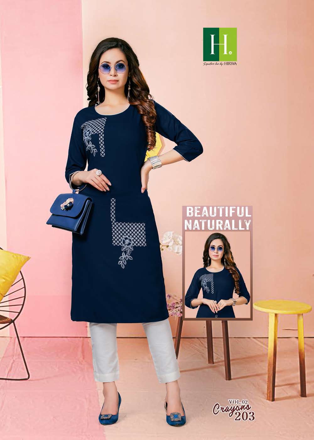 Hirwa Crayons Latest Designer Ethnic Wear Rayon Designer Kurti Collection